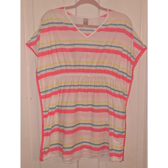 Cat and Jack Girls 10-12 Stripped Swimcover Top Shirt Pompom Fringe Vacation - Picture 1 of 4